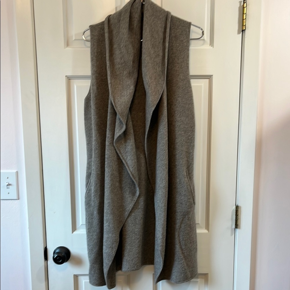 Raffi Greige Wool Yak Long Open Front Shrug with Waterfall Collar - Size Small